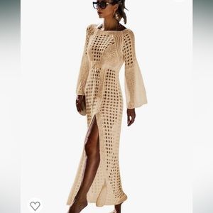 Long sleeve tan colored swimsuit cover up